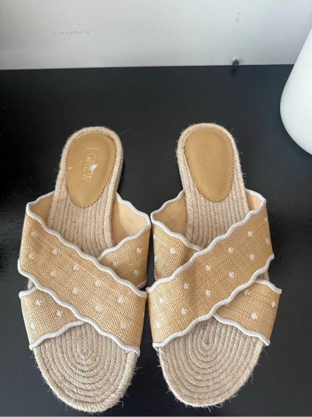 J. Crew Mustard Scallop Espadrille Slide Mules